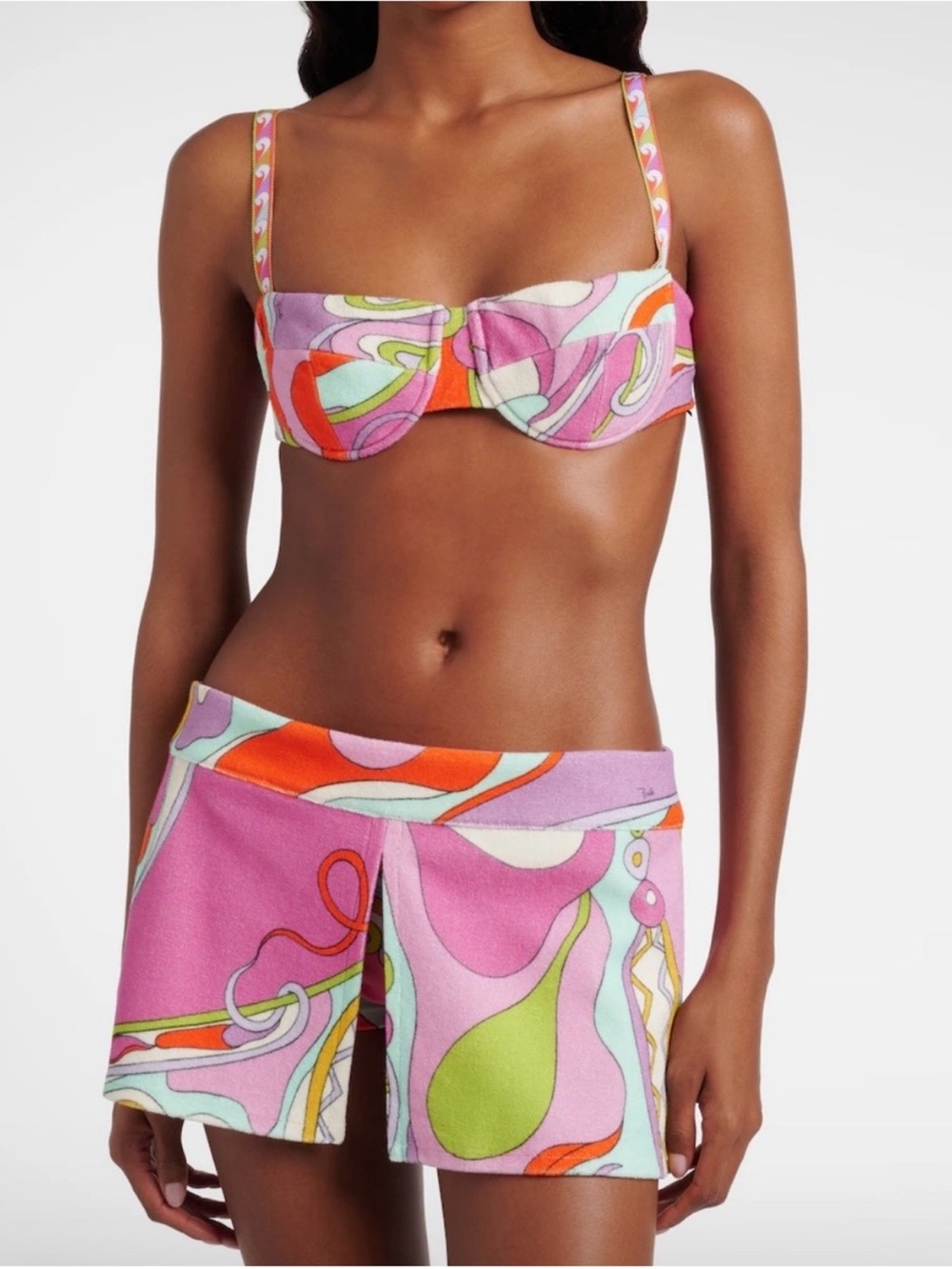 Women’s Pink Multi-Color Underwire Bikini Top and Skirt Set